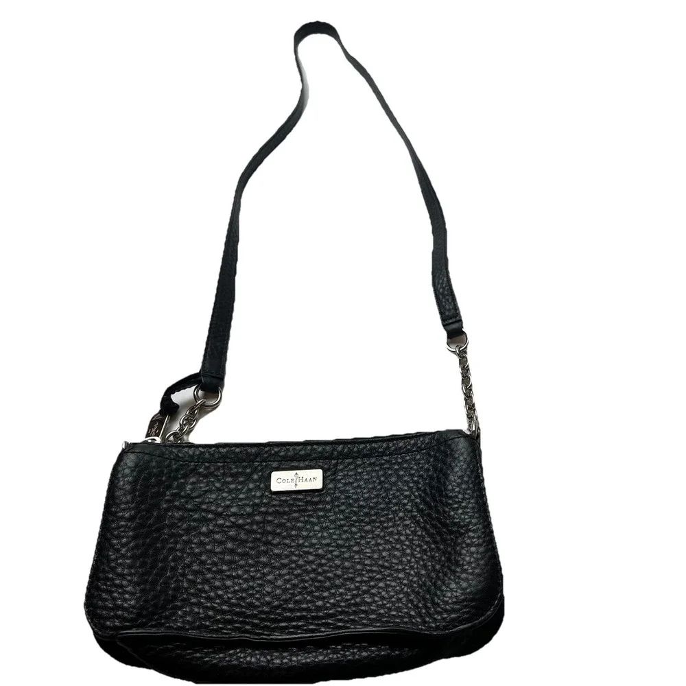 Cole Haan Black Pebble Leather Crossbody Bag w/Chain & Leather Handle